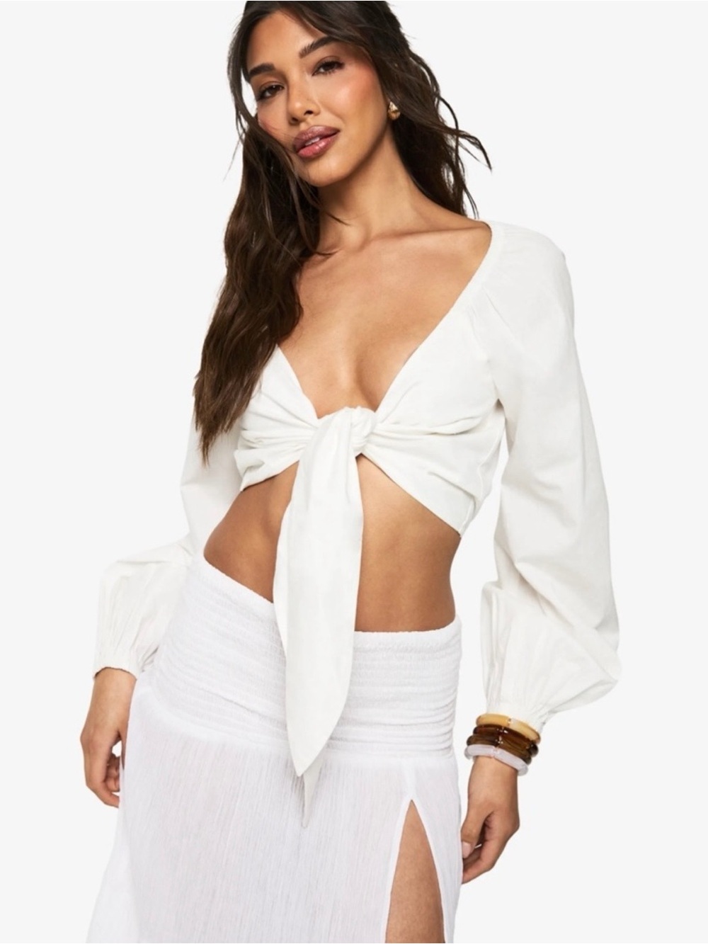 Labiz Anthropologie Tie-Front balloon  Sleeve Crop Top  NWOT
